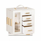 Homde 360° Rotating Jewelry Box with Mirror, 7 Drawers and Necklace Hooks-White-1-Homde