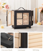 Homde 360° Rotating Jewelry Box with Mirror, 7 Drawers and Necklace Hooks-Black-14-Homde