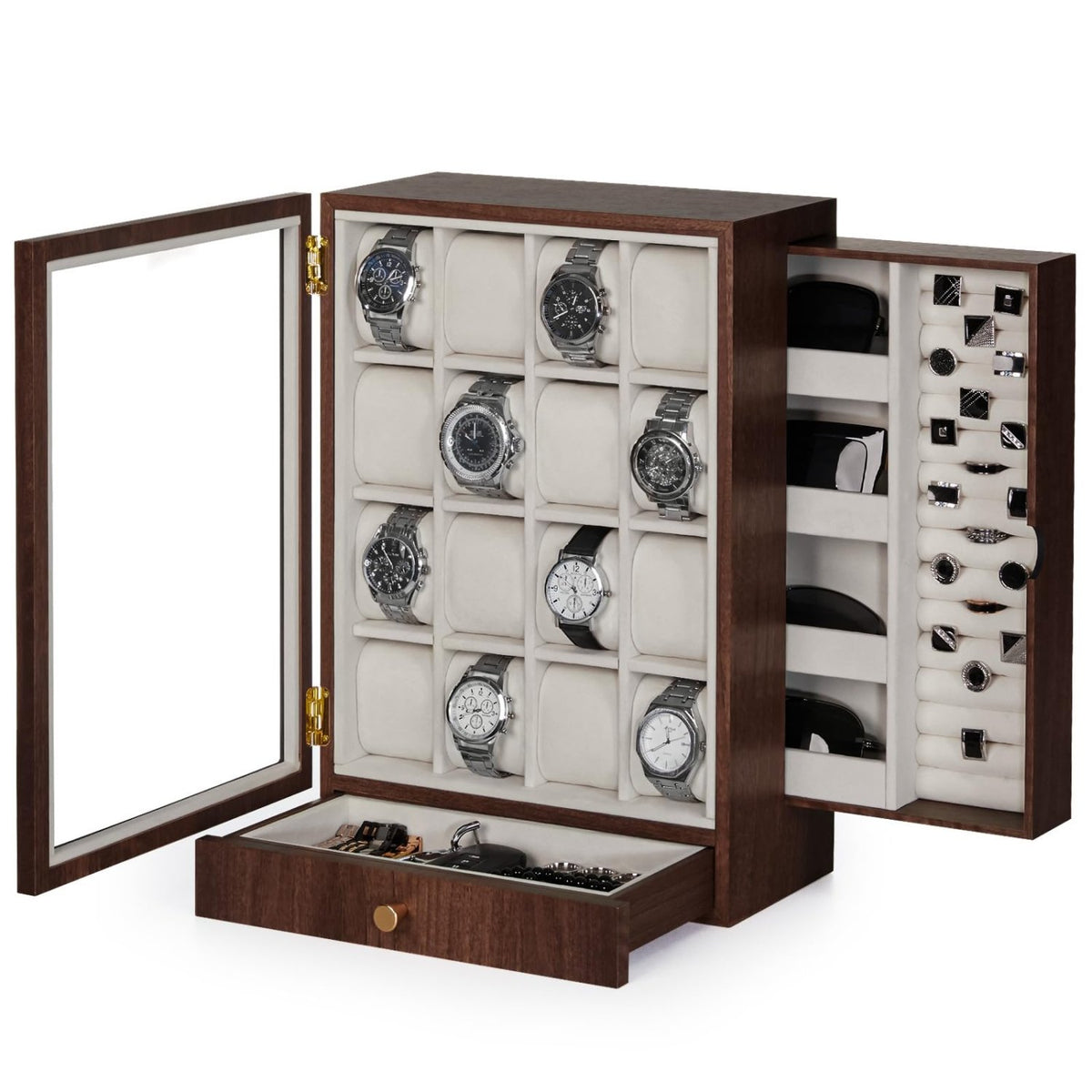 Homde Wooden Watch Box with Glass Window and 2 Drawers-L-2-Homde