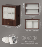 Homde Wooden Watch Box with Glass Window and 2 Drawers-L-7-Homde