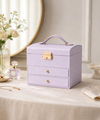 Homde Small Girls Jewelry Box with Lock, Removable Tray and 2 Drawers-Blush Pink-60-Homde