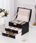 Homde Small Girls Jewelry Box with Lock, Removable Tray and 2 Drawers-Blush Pink-45-Homde