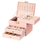 Homde Small Girls Jewelry Box with Lock, Removable Tray and 2 Drawers-Blush Pink-7-Homde