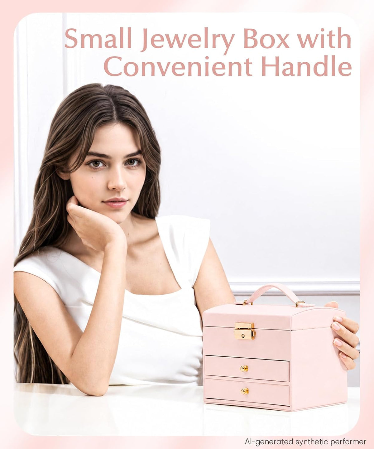 Homde Small Girls Jewelry Box with Lock, Removable Tray and 2 Drawers-Blush Pink-32-Homde