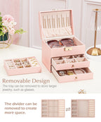 Homde Small Girls Jewelry Box with Lock, Removable Tray and 2 Drawers-Blush Pink-64-Homde