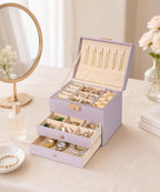 Homde Small Girls Jewelry Box with Lock, Removable Tray and 2 Drawers-Blush Pink-61-Homde