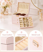 Homde Small Girls Jewelry Box with Lock, Removable Tray and 2 Drawers-Blush Pink-36-Homde
