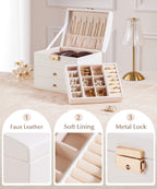 Homde Small Girls Jewelry Box with Lock, Removable Tray and 2 Drawers-Blush Pink-20-Homde