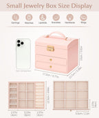 Homde Small Girls Jewelry Box with Lock, Removable Tray and 2 Drawers-Blush Pink-67-Homde