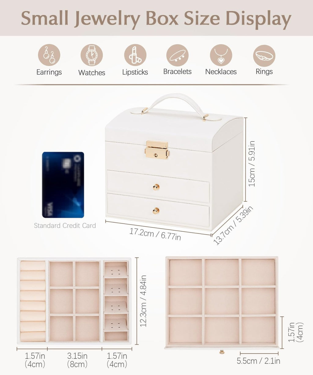 Homde Small Girls Jewelry Box with Lock, Removable Tray and 2 Drawers-Blush Pink-21-Homde