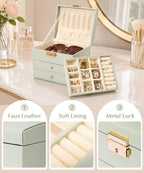 Homde Small Girls Jewelry Box with Lock, Removable Tray and 2 Drawers-Blush Pink-13-Homde