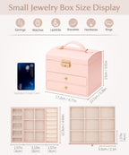 Homde Small Girls Jewelry Box with Lock, Removable Tray and 2 Drawers-Blush Pink-52-Homde