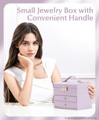 Homde Small Girls Jewelry Box with Lock, Removable Tray and 2 Drawers-Blush Pink-55-Homde