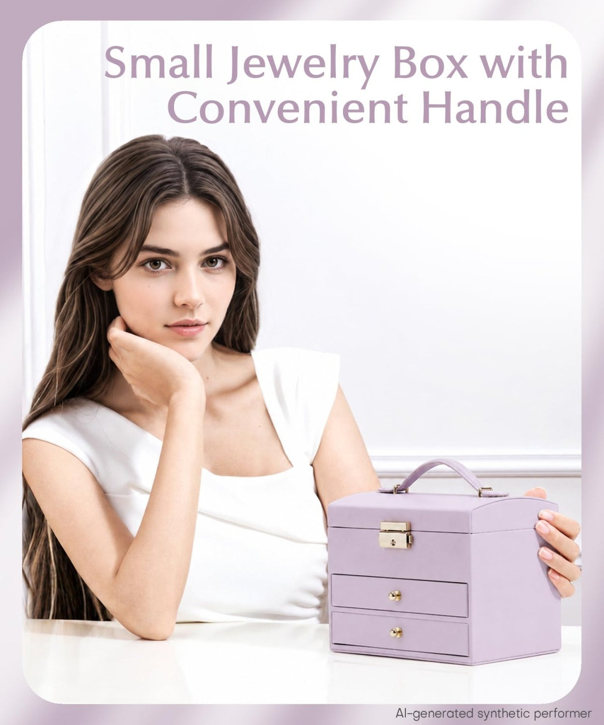 Homde Small Girls Jewelry Box with Lock, Removable Tray and 2 Drawers-Blush Pink-55-Homde