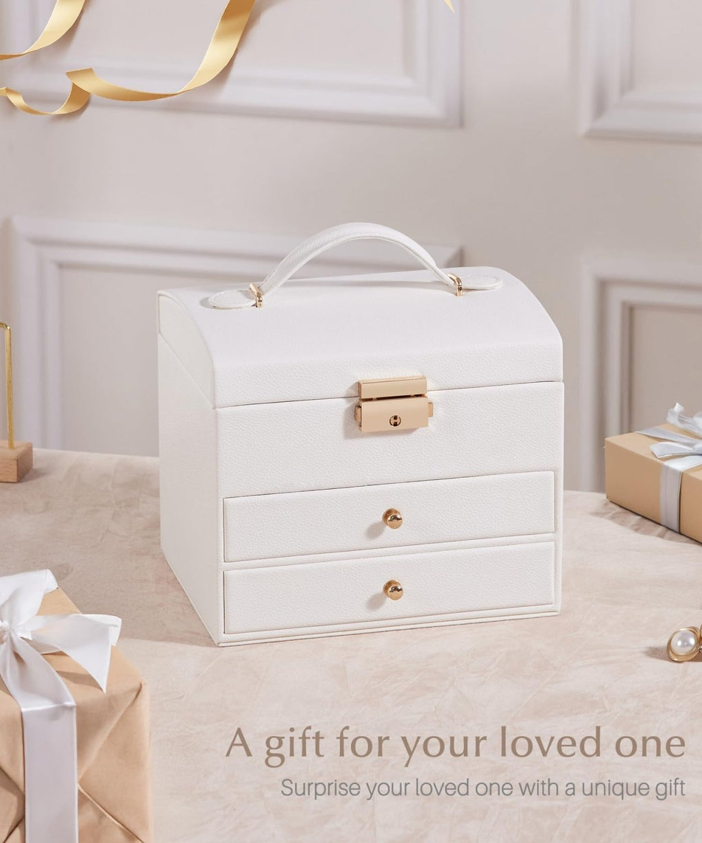 Homde Small Girls Jewelry Box with Lock, Removable Tray and 2 Drawers-Blush Pink-17-Homde