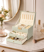 Homde Small Girls Jewelry Box with Lock, Removable Tray and 2 Drawers-Blush Pink-15-Homde