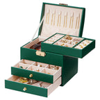 Homde Small Girls Jewelry Box with Lock, Removable Tray and 2 Drawers-Midnight Green-3-Homde