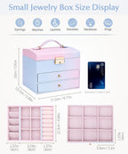 Homde Small Girls Jewelry Box with Lock, Removable Tray and 2 Drawers-Blue-Pink Gradient-74-Homde