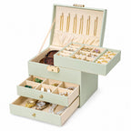 Homde Small Girls Jewelry Box with Lock, Removable Tray and 2 Drawers-Sage Green-2-Homde