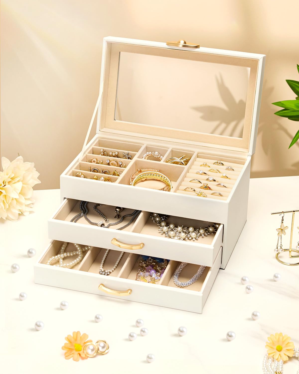Homde Modern Jewelry Box for Women: 4-Layer Organizer with Clear Lid-4-Layer-14-Homde
