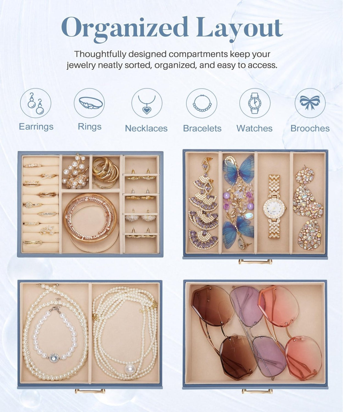 Homde Modern Jewelry Box for Women: 4-Layer Organizer with Clear Lid-4-Layer-18-Homde