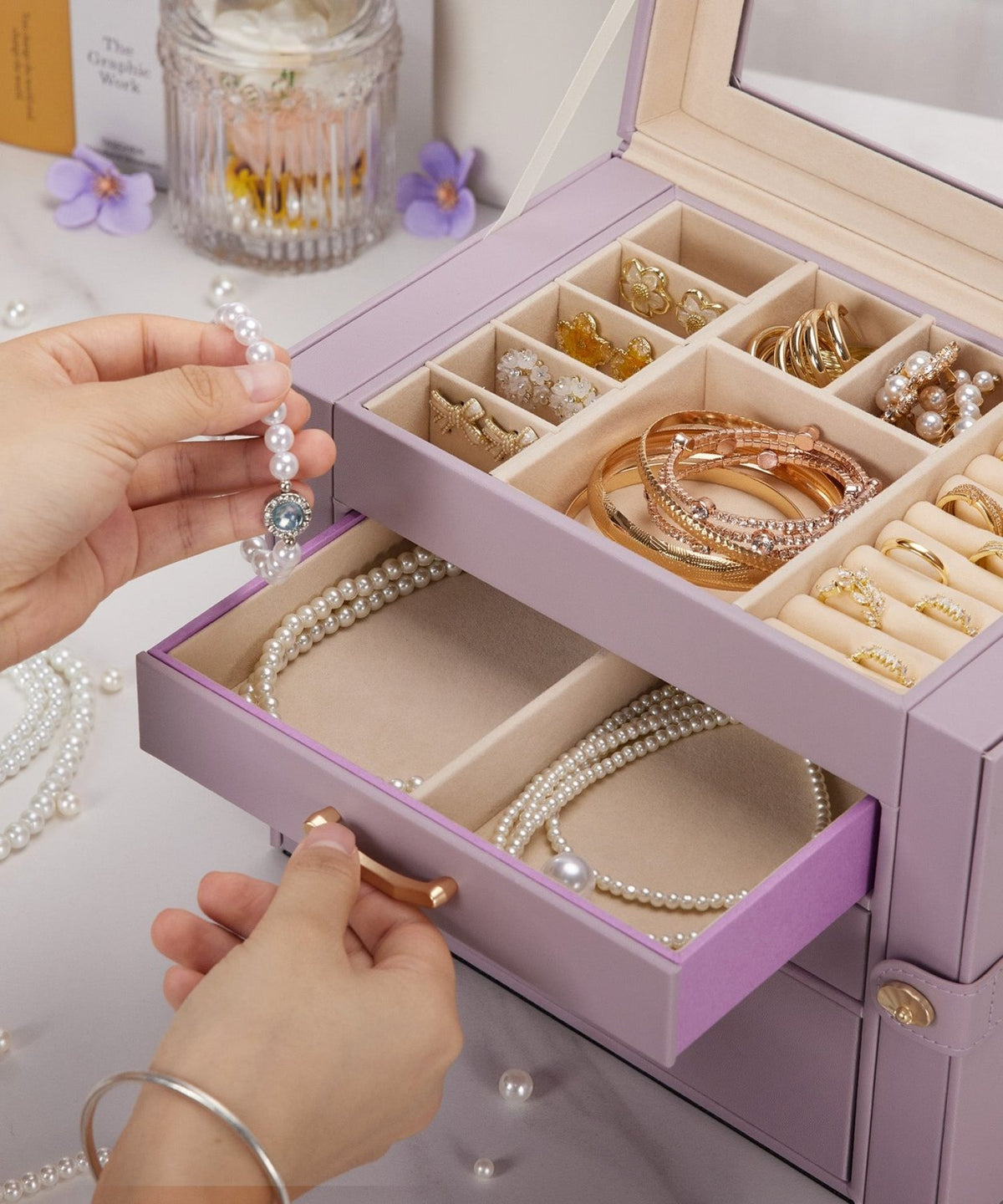 Homde Modern Jewelry Box for Women: 4-Layer Organizer with Clear Lid-4-Layer-56-Homde
