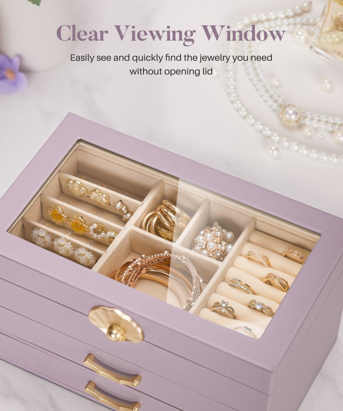 Homde Modern Jewelry Box for Women: 4-Layer Organizer with Clear Lid-4-Layer-43-Homde