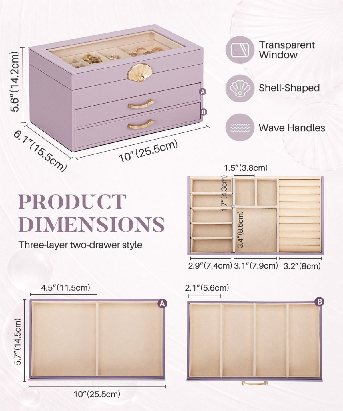 Homde Modern Jewelry Box for Women: 4-Layer Organizer with Clear Lid-4-Layer-46-Homde