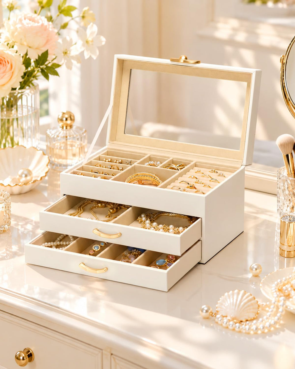 Homde Modern Jewelry Box for Women: 4-Layer Organizer with Clear Lid-4-Layer-7-Homde