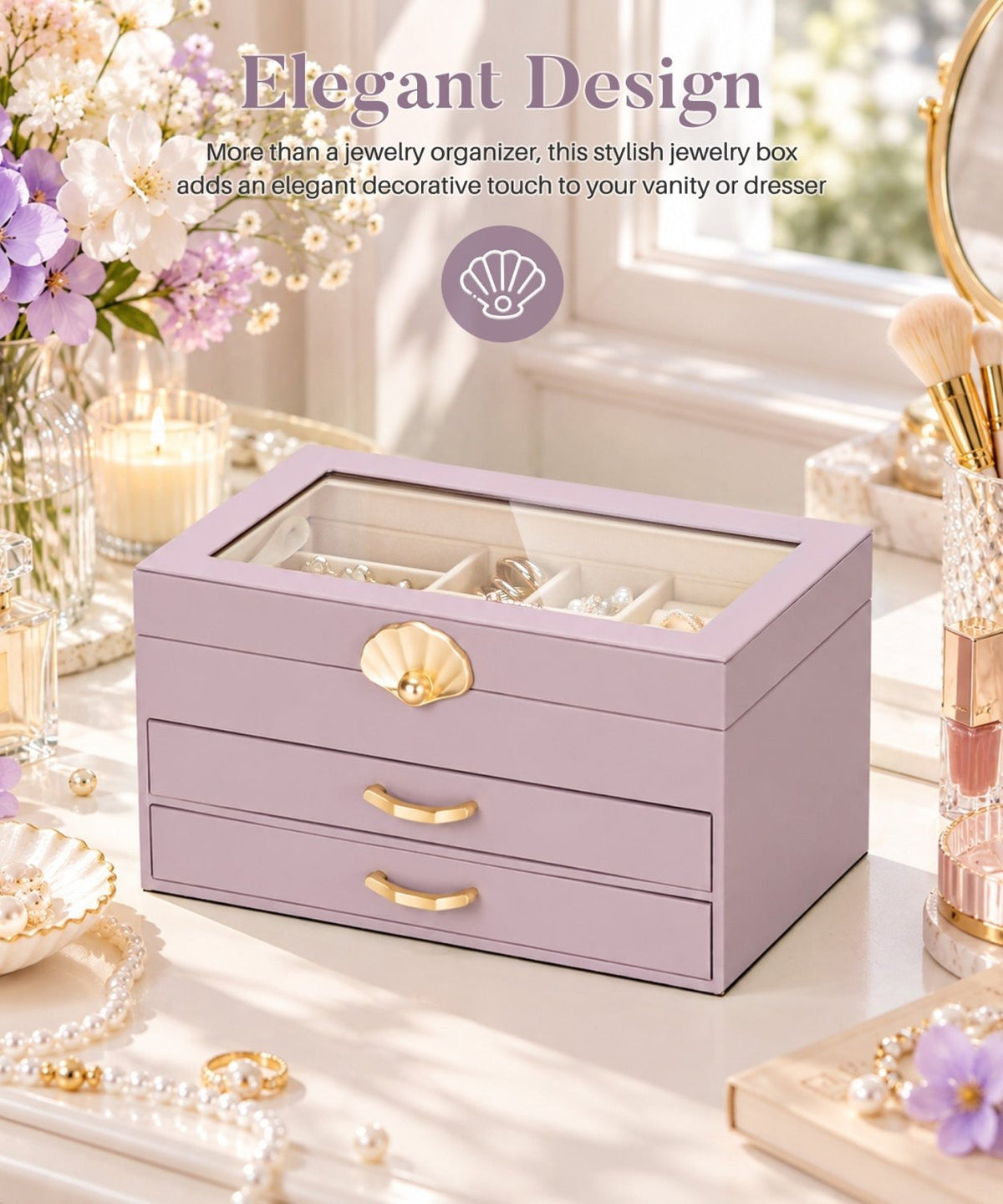 Homde Modern Jewelry Box for Women: 4-Layer Organizer with Clear Lid-4-Layer-42-Homde