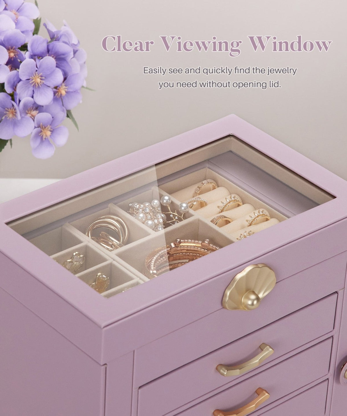 Homde Modern Jewelry Box for Women: 4-Layer Organizer with Clear Lid-4-Layer-50-Homde