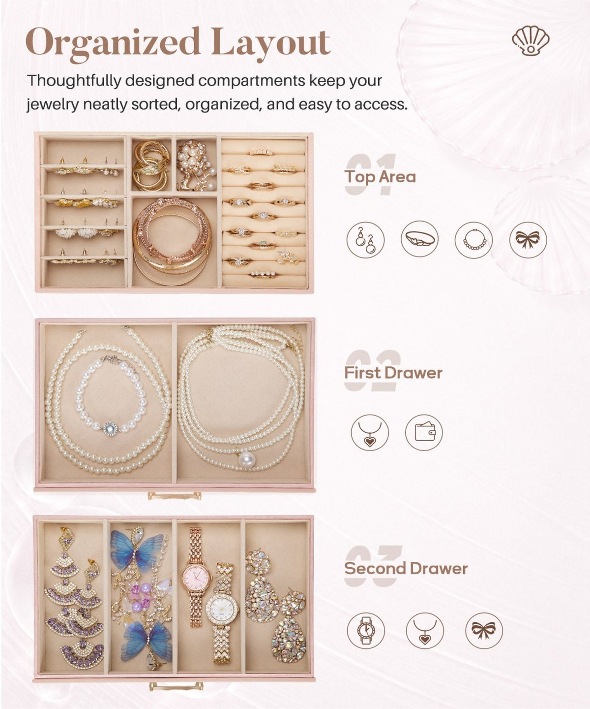 Homde Modern Jewelry Box for Women: 4-Layer Organizer with Clear Lid-4-Layer-35-Homde