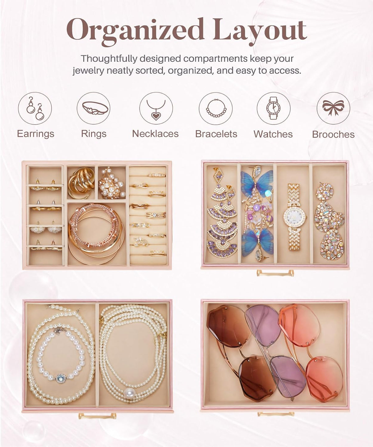 Homde Modern Jewelry Box for Women: 4-Layer Organizer with Clear Lid-4-Layer-26-Homde