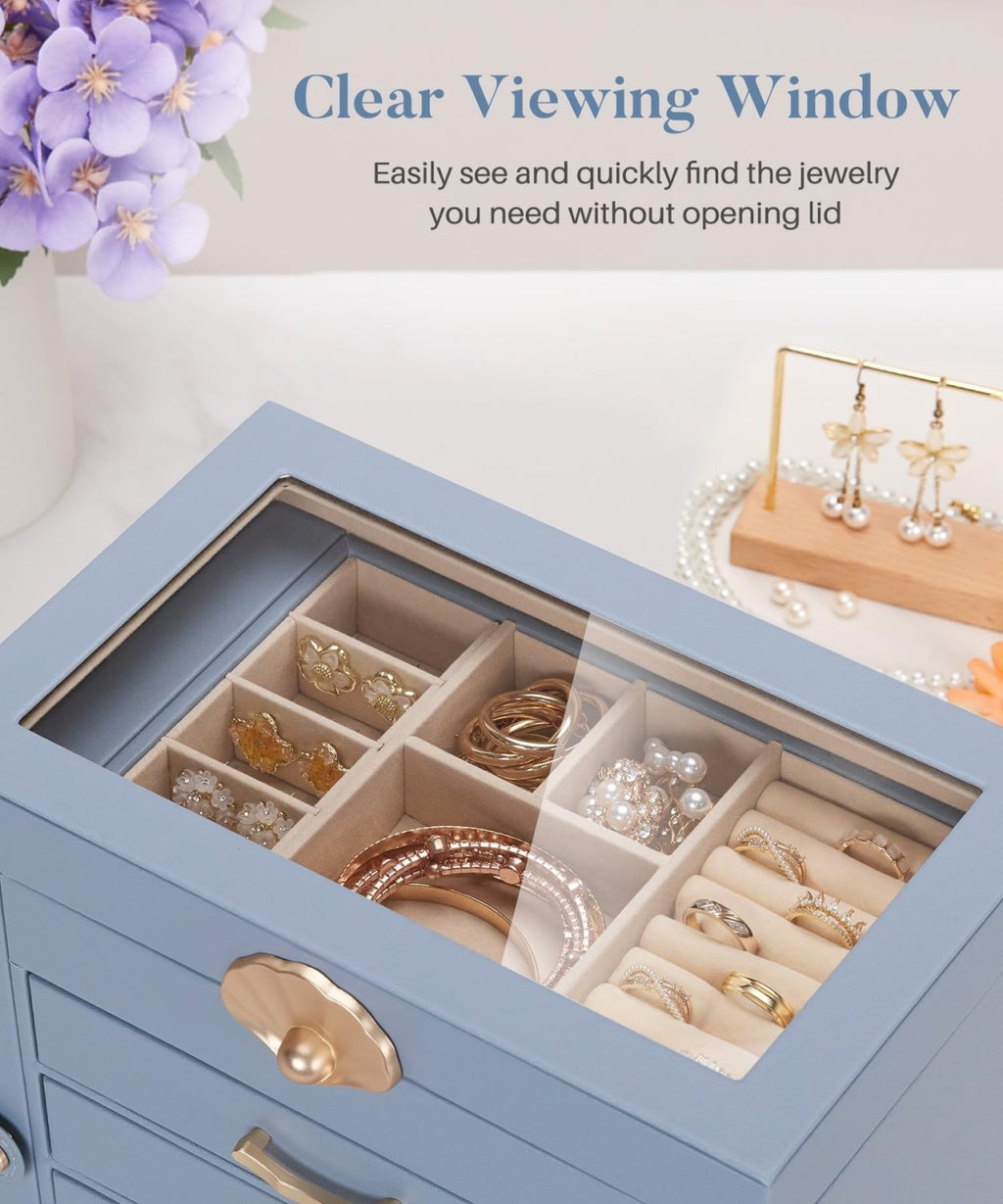 Homde Modern Jewelry Box for Women: 4-Layer Organizer with Clear Lid-4-Layer-17-Homde