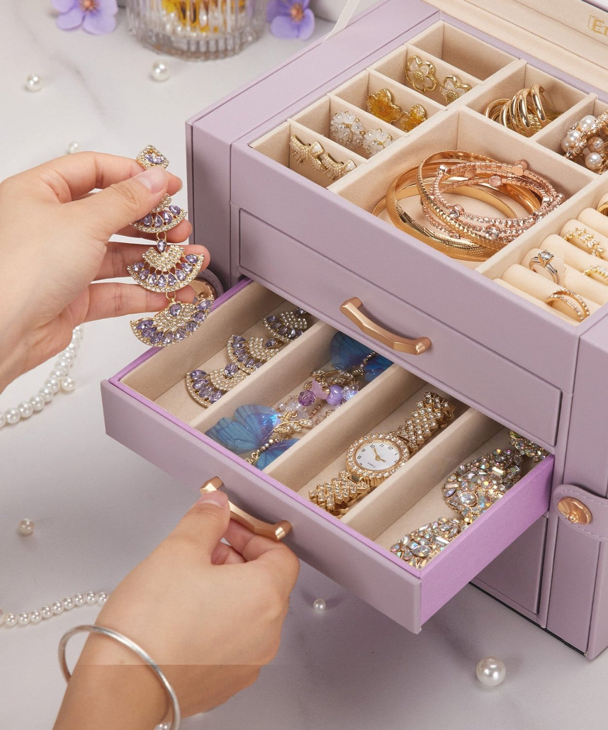 Homde Modern Jewelry Box for Women: 4-Layer Organizer with Clear Lid-4-Layer-55-Homde