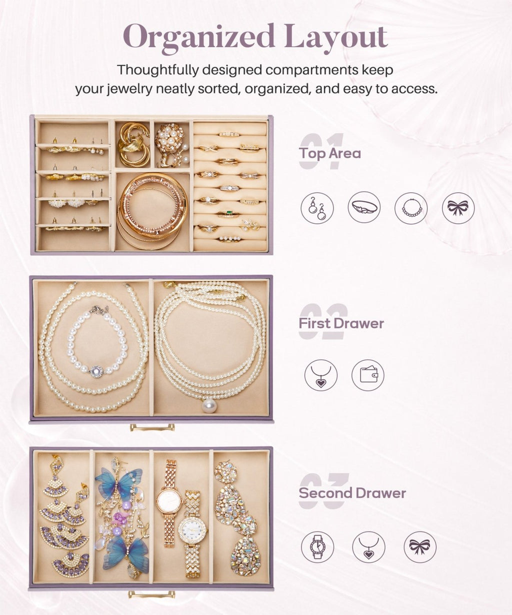 Homde Modern Jewelry Box for Women: 4-Layer Organizer with Clear Lid-4-Layer-44-Homde