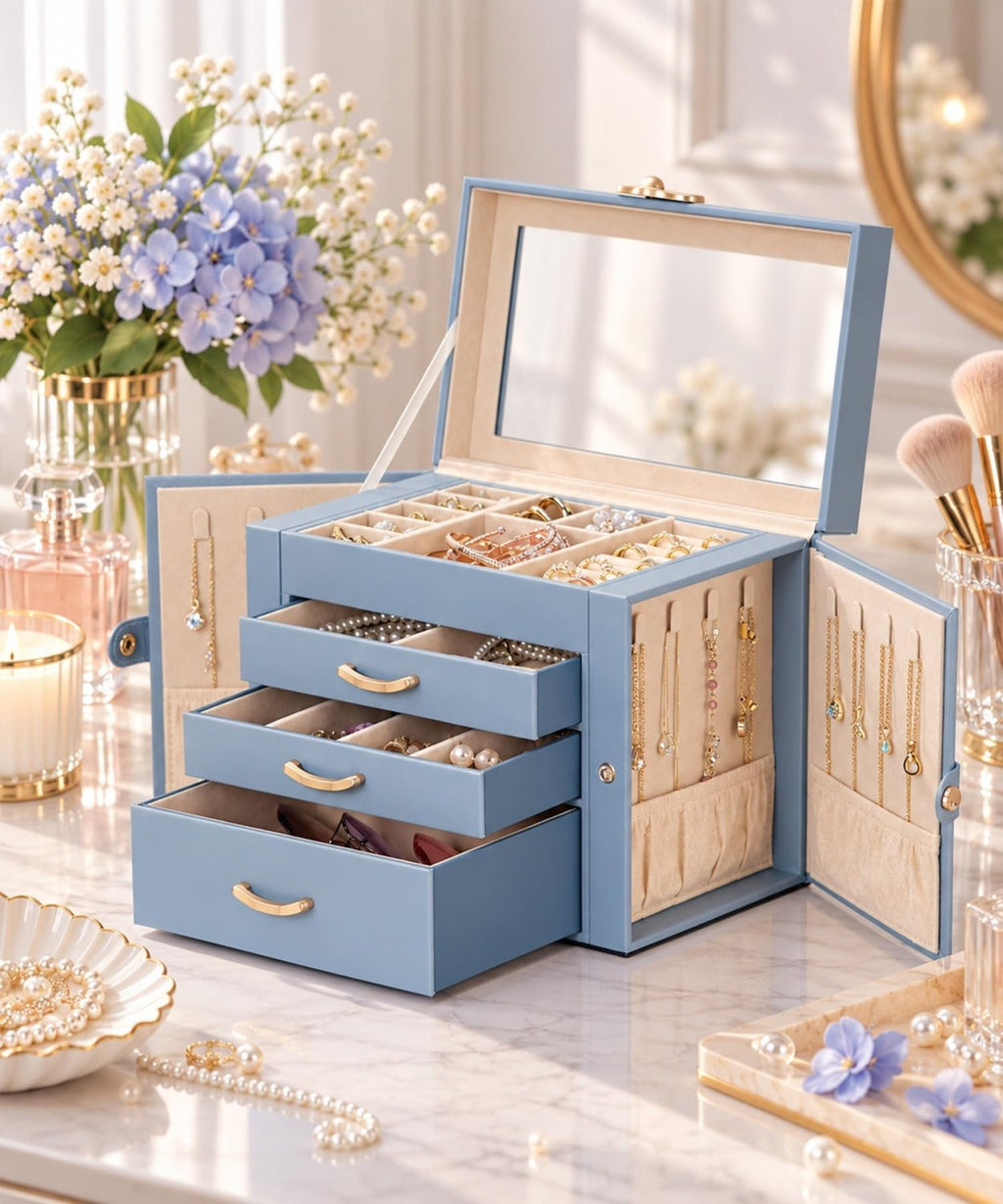 Homde Modern Jewelry Box for Women: 4-Layer Organizer with Clear Lid-4-Layer-15-Homde