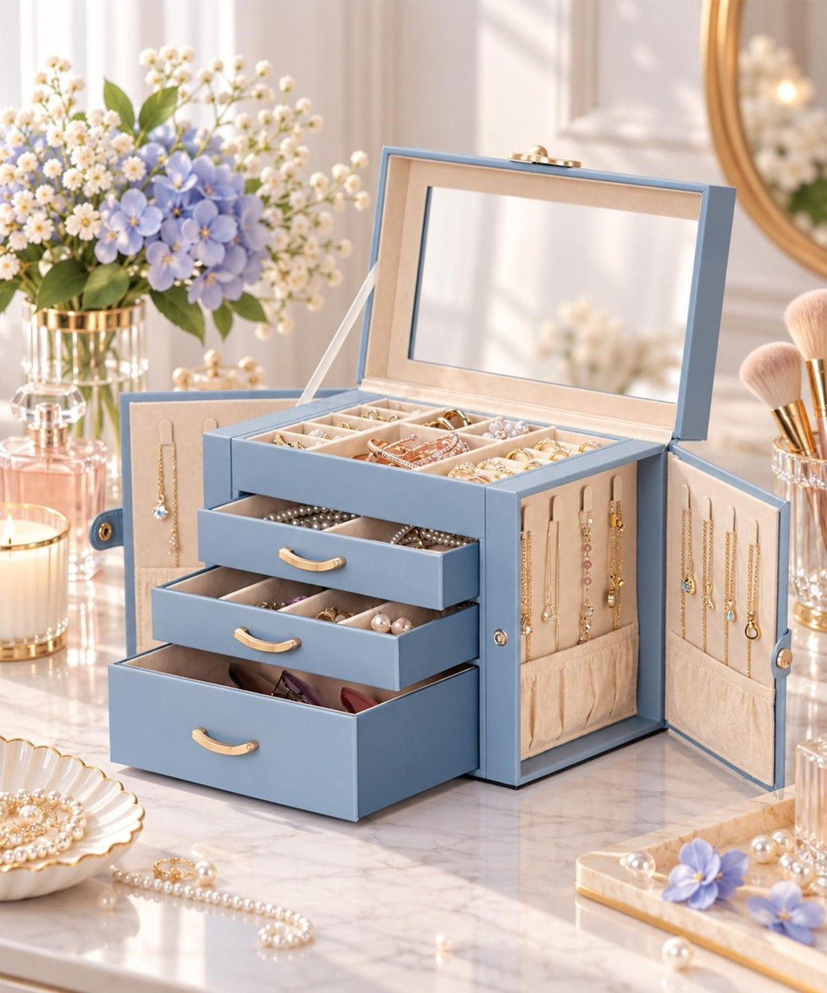 Homde Modern Jewelry Box for Women: 4-Layer Organizer with Clear Lid-4-Layer-15-Homde