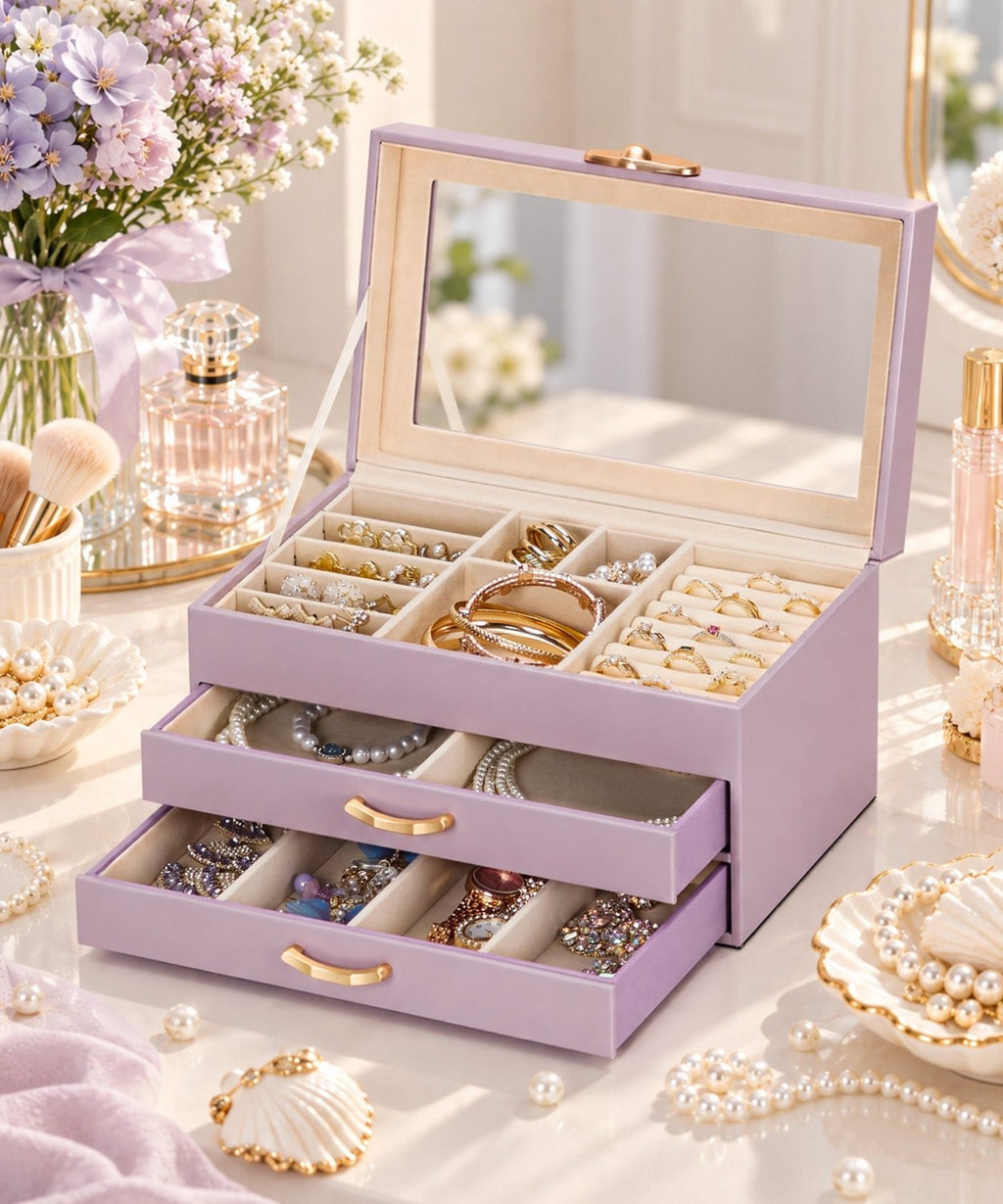 Homde Modern Jewelry Box for Women: 4-Layer Organizer with Clear Lid-4-Layer-41-Homde
