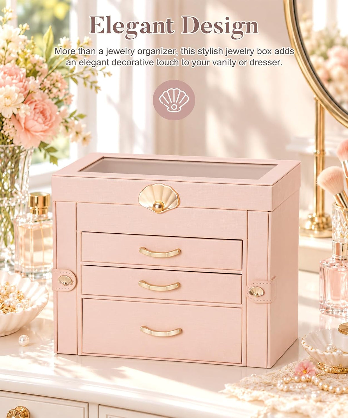 Homde Modern Jewelry Box for Women: 4-Layer Organizer with Clear Lid-4-Layer-24-Homde