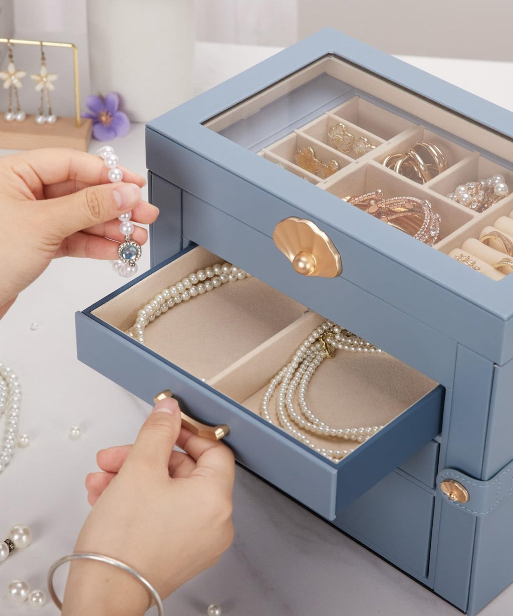 Homde Modern Jewelry Box for Women: 4-Layer Organizer with Clear Lid-4-Layer-22-Homde