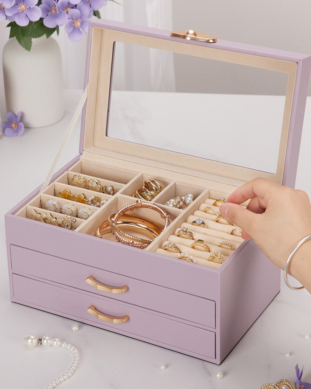Homde Modern Jewelry Box for Women: 4-Layer Organizer with Clear Lid-4-Layer-39-Homde