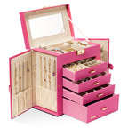 Homde Large Jewelry and Watch Box with Mirror, Lock and 4 Drawers-Homde