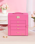 Homde Large Jewelry and Watch Box with Mirror, Lock and 4 Drawers-Homde