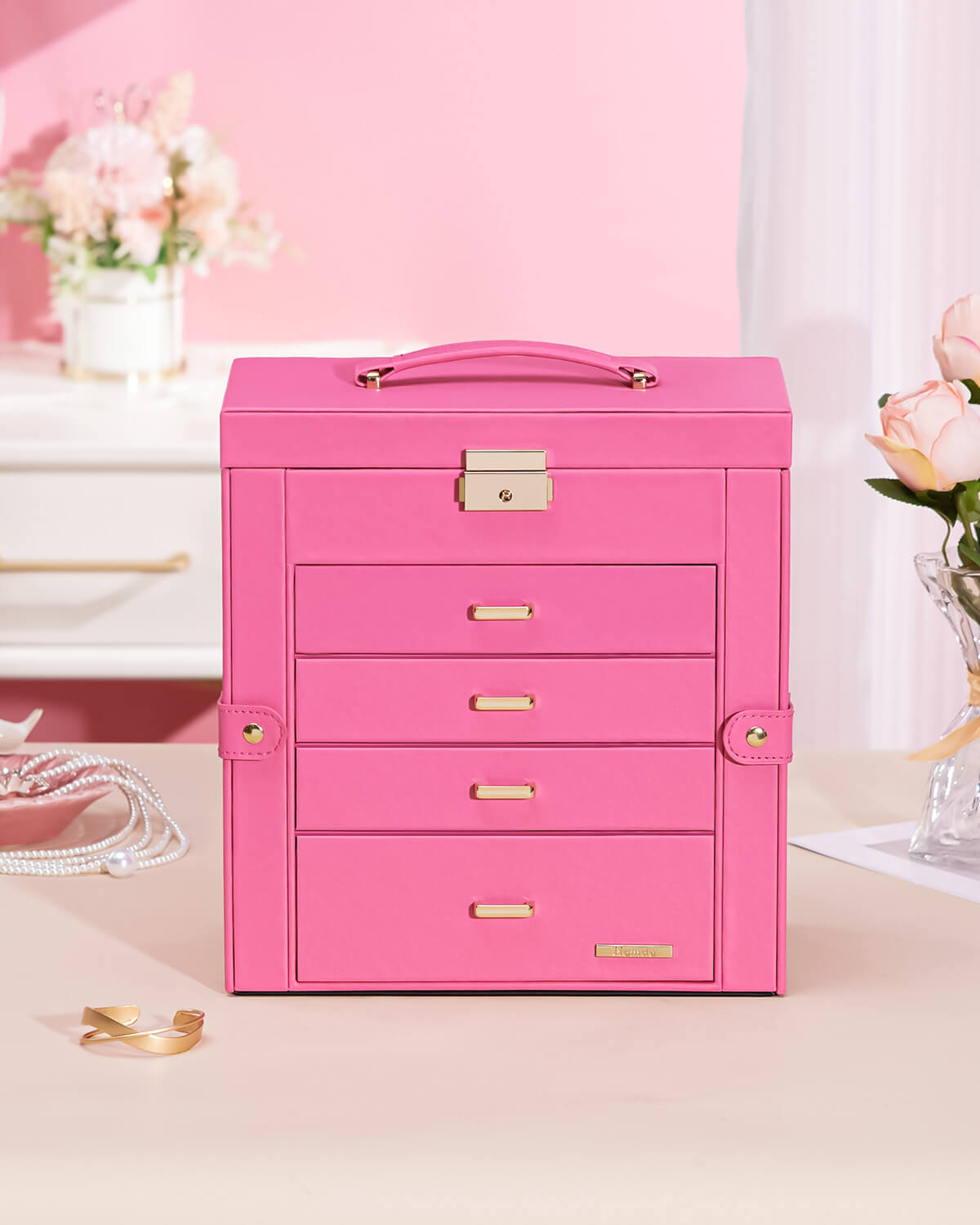 Homde Large Jewelry and Watch Box with Mirror, Lock and 4 Drawers-Homde