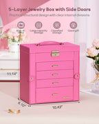 Homde Large Jewelry and Watch Box with Mirror, Lock and 4 Drawers-Homde