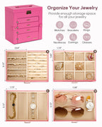Homde Large Jewelry and Watch Box with Mirror, Lock and 4 Drawers-Homde