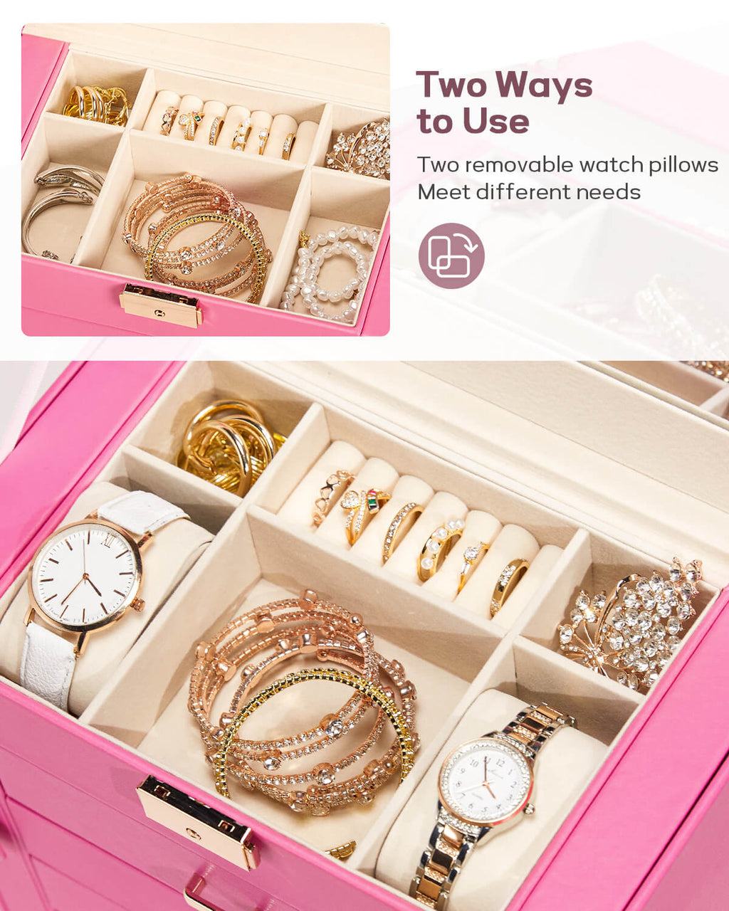 Homde Large Jewelry and Watch Box with Mirror, Lock and 4 Drawers-Homde