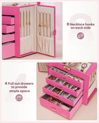 Homde Large Jewelry and Watch Box with Mirror, Lock and 4 Drawers-Homde