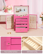 Homde Large Jewelry and Watch Box with Mirror, Lock and 4 Drawers-Homde